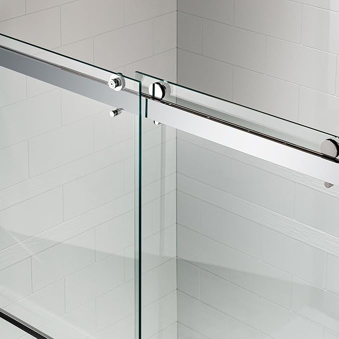 Woodbridge Frameless Bathtub Shower Doors 56-60" Width x 66" Height with 5/16"(8mm) Clear Tempered Glass, 2 Ways Opening & Double Sliding in Polished Chrome Finish