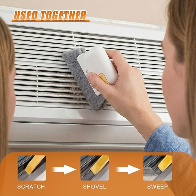 Craedli 5PCS Car Window Blind Cleaning Brush Set, Includes 7-Finger Dust Removal Brushes, Mini Air Conditioner Vent Duster&Track Cleaning Brush, Washable Window Duster Tool for Car Maintenance(Yellow)