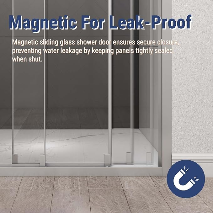 42" W x 78" H 3-Panels Sliding Shower Door, Shower Door Clear 6mm Tempered Glass with Chrome Frame, 3-Panels Sliding Shower Easy to Clean,Three-Panel Synchronized Shower Sliding Door