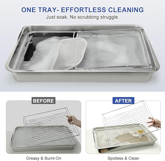 LANMU Stainless Steel Oven Rack Cleaning Tray, Large Capacity Soaking Tray for Grill Grates, BBQ Rack, Reusable & Leak-proof Oven Shelf Cleaning Tool