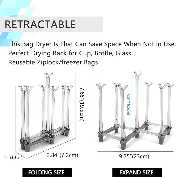 Cup Drying Rack for Bottle,Drinking Glass/Plastic Bag Dryer for Reusable Ziplock Plastic Food Storage Bags Drying Rack Gray
