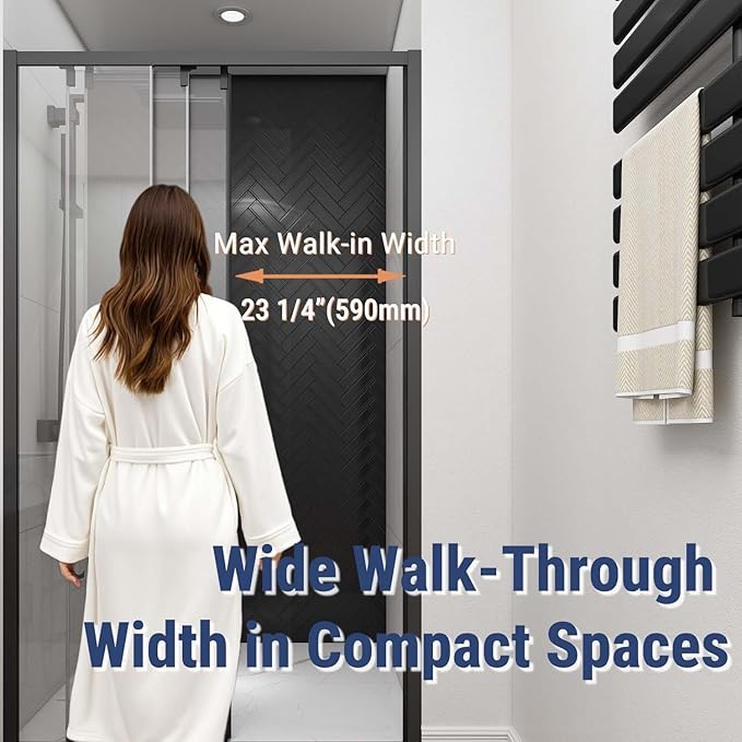 46" W x 78" H 3-Panels Sliding Shower Door, Shower Door Clear 6mm Tempered Glass with Matte Black Frame, 3-Panels Sliding Shower Easy to Clean,Three-Panel Synchronized Shower Sliding Door