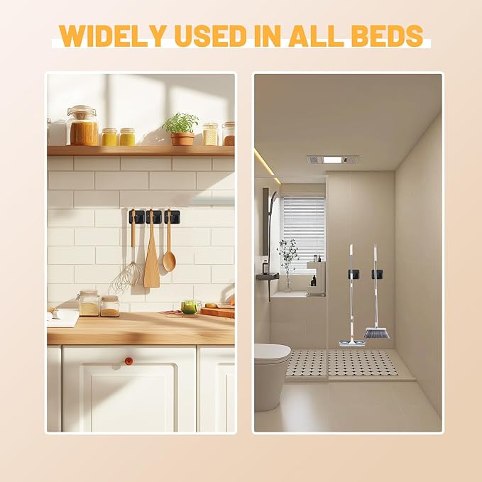 6 Pack Mop and Broom Holder Wall Mount - Stainless Steel Broom Mop Hanger - Wall Mounted Garden Tool Rack Organizer for Closet Garage Laundry Room Kitchen Decor
