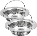 2 Pack Kitchen Sink Drain Strainer with Handle, Stainless Steel Large Kitchen Sink Drain Basket Food Catcher, Outer Diameter 4.5 Inch, Rust Free