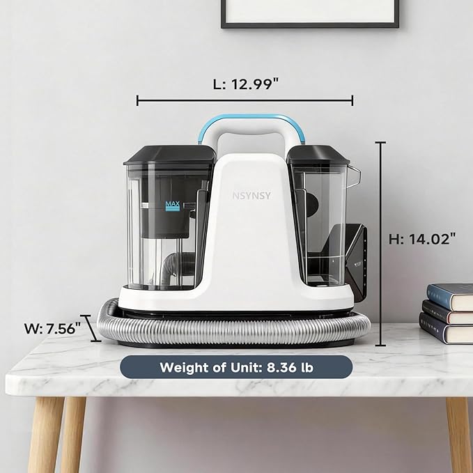 Portable Carpet & Upholstery Spot Cleaner, Compact Strong-Suction Machine with Scrubbing Brush, Removes Pet Stains, Spills & Dirt from Sofas, Stairs, Rugs, Mattresses & Car Interiors