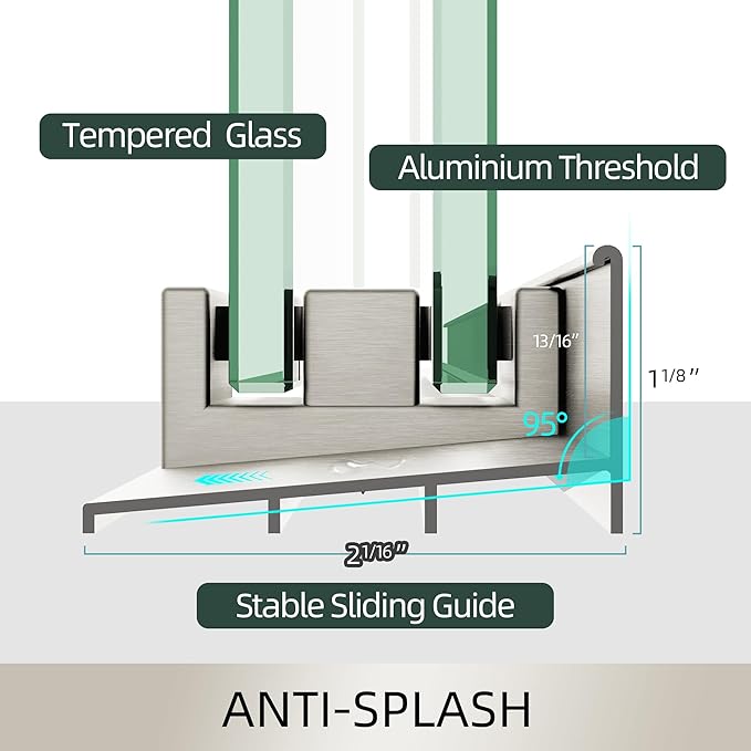 GETPRO Shower Door Double Sliding 56-60 in. W x 75 in. H Glass Shower Doors Semi-Frameless Bypass Glass Door for Walk-in Shower with 5/16 inch Tempered Glass Brushed Nickel Hardwares