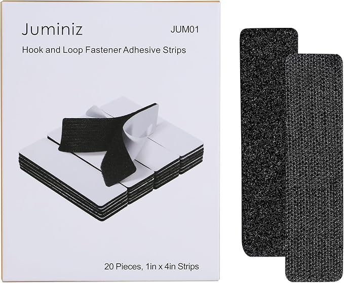 20 Sets 1x4 Inch Hook and Loop Fastener Strips with Adhesive Heavy Duty Double Sided Sticky Picture Hanging Wall Mounting Tape for Home and Office Use, Black