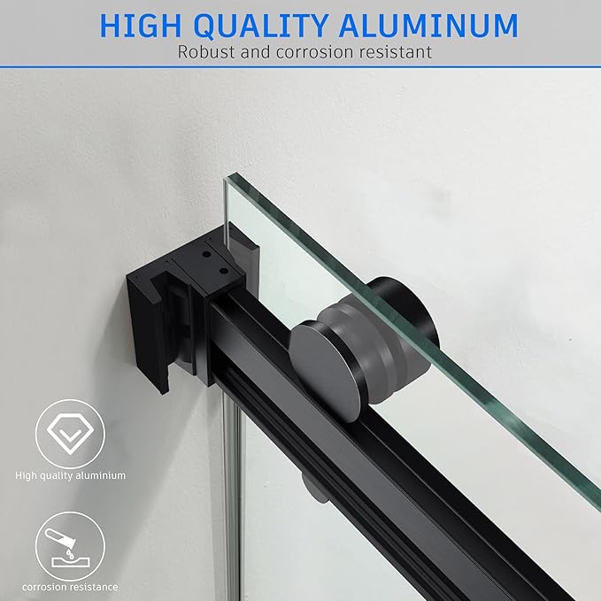 Frameless Sliding Shower Door, 56-60" W x 76" H Glass Shower Door with 5/16" (8mm) Clear Tempered Safety Glass, Stainless Steel Hardware, Double Sliding Shower Door, Matte Black