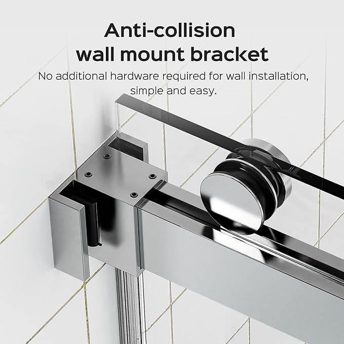 56''-60''W x 76''H Frameless Double Sliding Shower Door, 3/8'' (10mm) Thick SGCC Tempered Glass, Reversible Installation, Easy Clean Design, Chrome
