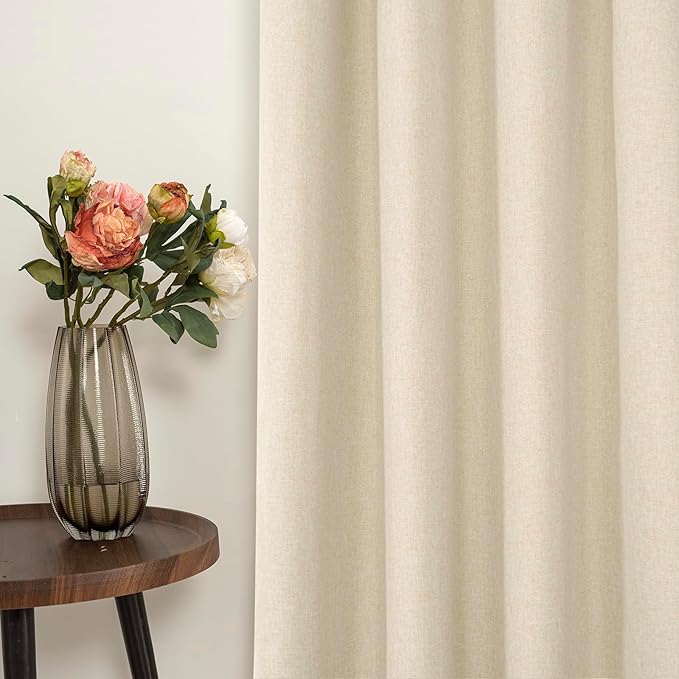 YoungsTex Natural Linen Blackout Curtains 63 Inch Length for Bedroom, Thermal Insulated Drapes with Grommet Room Darkening for Living Room Window Energy Saving, 2 Panels, 52 X 63 Inch