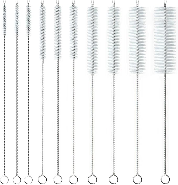 10Pcs Straw Cleaner Brush, Reusable Metal Handles Straw Cleaner Brush Extra Long for Stanley Mug 40, 30, 20 oz, 10mm 20mm Wide for Sippy Cup, Water Bottle and Tubes Pipe