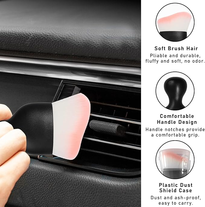 Car Interior Dust Brush, Soft Scratch Free Auto Detailing Brushes, Universal Vehicle Interior Cleaning Tool for Automotive Dashboard, Air Vents, Leather(White & Pink)