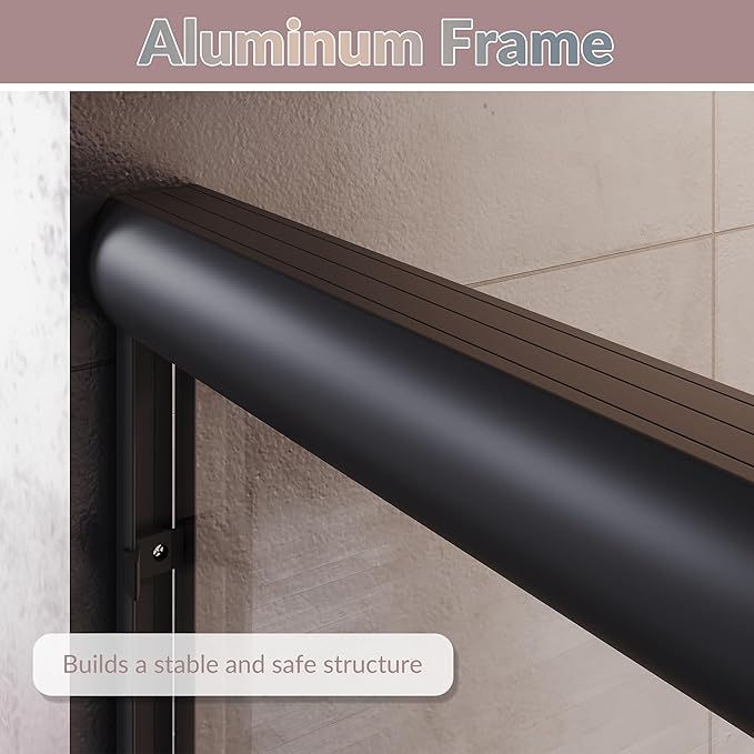 ELEGANT Shower Door 48" W x 72" H, Semi-Frameless Bypass Sliding Shower Doors, 1/4" Clear Glass, Black Finish
