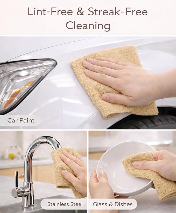 Microfiber Cleaning Cloth Roll - 100 Pack Tear Away Microfiber Paper Towels, Reusable, Washable, Scratch-Free, Kitchen Towels for Car, Home, Kitchen, Glass, Dishes (Wheat Beige)