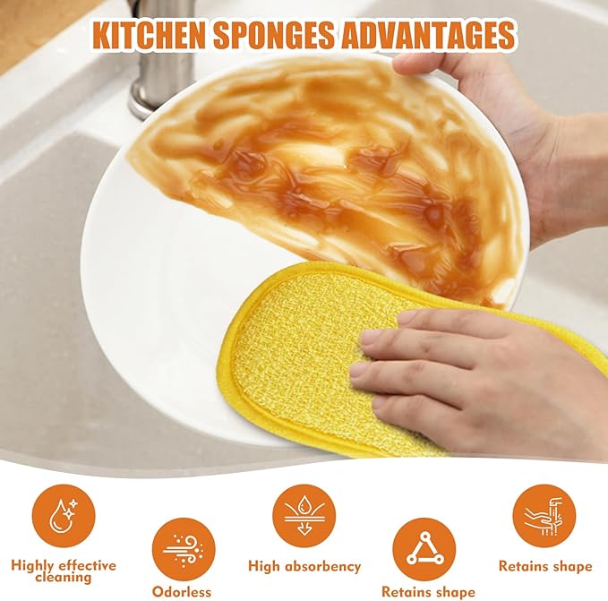 5 PCS Sponges, Non-Scratch Dish Sponge for Kitchen Household Bathroom Cleaning, Multicolour Dual Sided Kitchen Sponges Reusable Microfiber