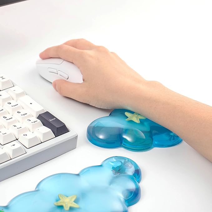 Gel Keyboard and Mouse Wrist Rest Set – Clear Blue Cloud Wrist Rest for Computer Keyboard 60%/68%/75%, Comfort & Support for Typing and Gaming