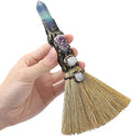 Witchcraft Supplies Witches Broom - Wiccan Decor with Amethyst Clusters Altar Supplies with Fluorite Natural Healing Crystals Hexagonal Points Pagan Decor Reiki Energy Clearing Crafts