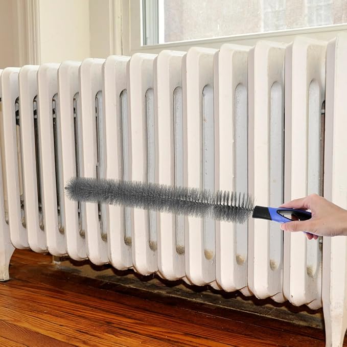 Partykindom Radiator Cleaning Brush Tool with Non-Slip Handle for Refrigerator Condenser Air Conditioner Vent and Dryer Lint - Hard Bristle Radiator Cleaning Wand for Household Dust Removal