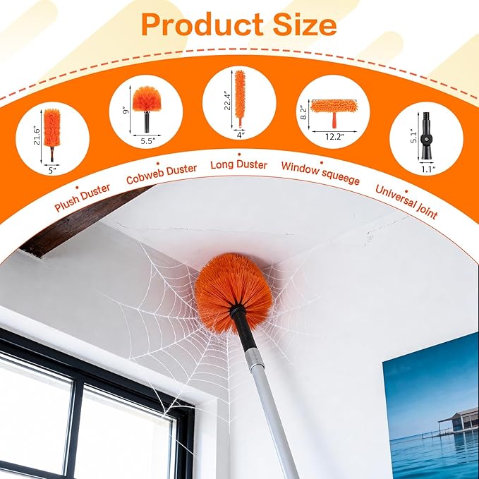20FT High Reach Duster Cleaning Kit with Extension Pole, High Ceiling Fan Cleaner Duster for Fan Blades, Window Washing Kit with Microfiber Duster & Squeegee