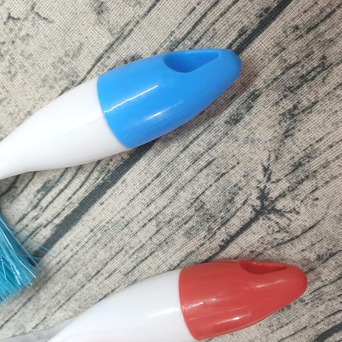 Jilukibo 2 Pack Soft Bristle Bed Sheets Sweeping Cleaning Brush with Plastic Handle, Blue, Rose Red