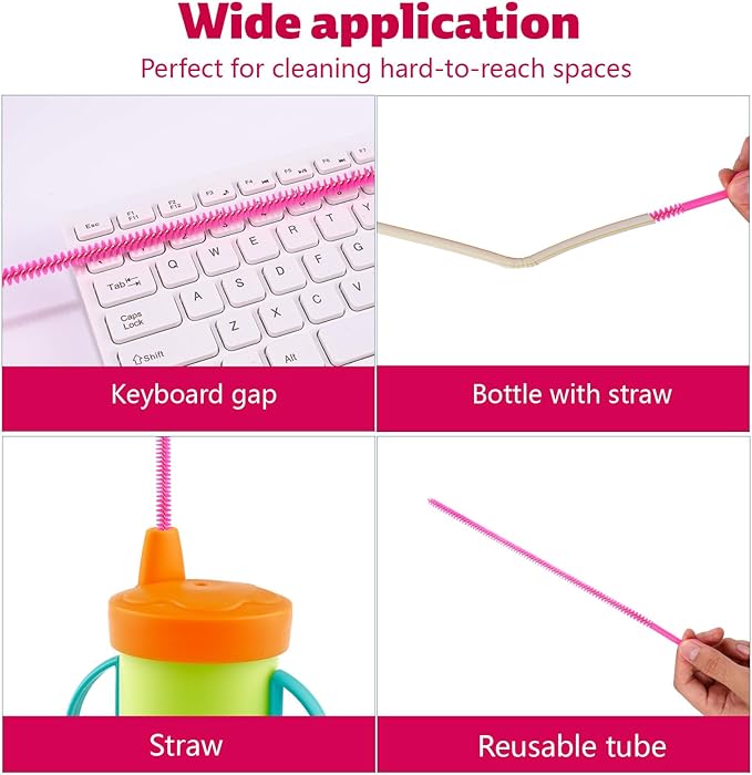 4pcs Straw Cleaner Brushes for Stanley, 12.6in Extra Long 3 Sizes Full Bristles Coverage Reusable Drinking Straw Brush Cleaning Accessories for Water Bottle Tumblers Sippy Cup Tube (Rose Pink)
