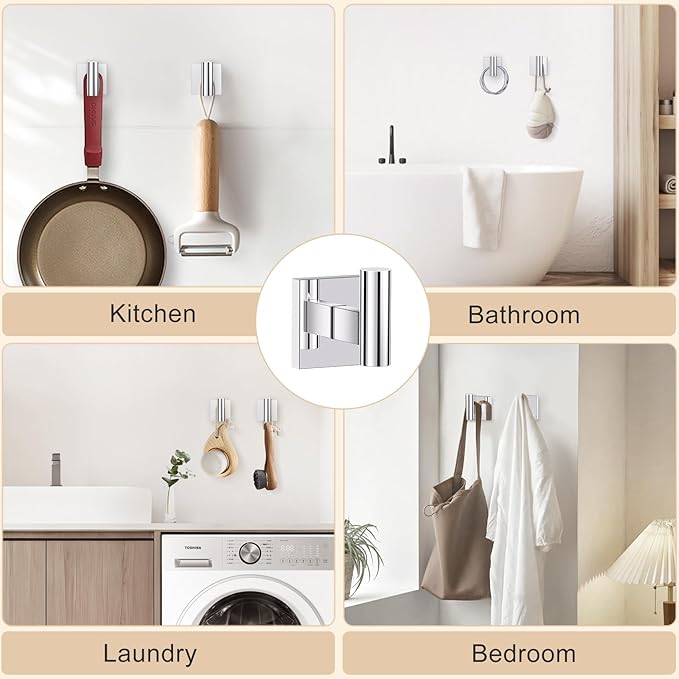 Towel Ring Set 4 Piece Bathroom Hardware Set Includes Towel Ring 2 Towel Hooks and Toilet Paper Holder Stainless Steel Wall Mounted (Polished Chrome)