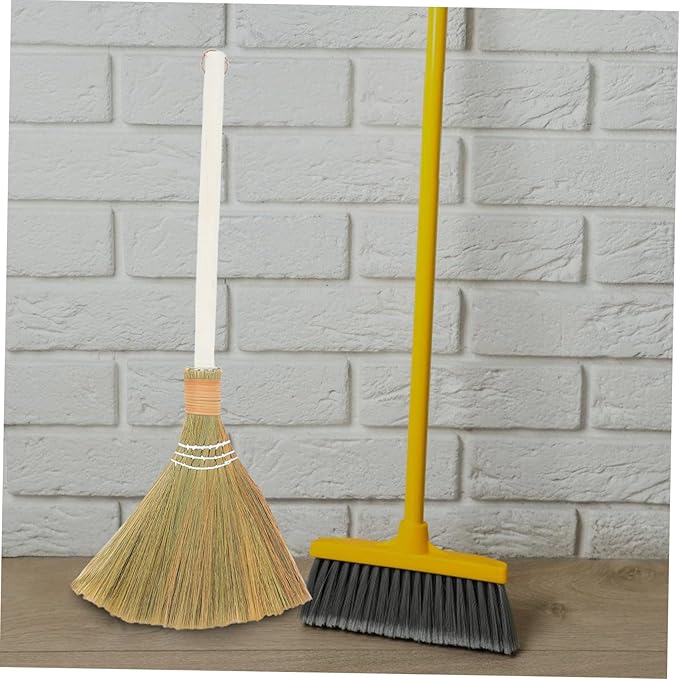 Cabilock Handmade Soft Bristle Broom Set 2pcs Detachable Natural Grass Dust Sweeping Tool for Indoor Cleaning for Living Room and Home Dust Removal