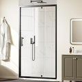 WinZo 41-42" W ×72" H Pivot Shower Door, 1/4"(6mm) SGCC Clear Tempered Glass Shower Door with Explosion Film, Nano Easy-Clean Coating, Reversible Installation, Matte Black