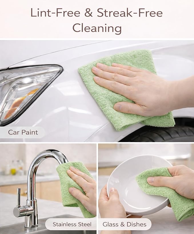 Microfiber Cleaning Cloth Roll - 100 Pack Tear Away Microfiber Paper Towels, Reusable, Washable, Scratch-Free, Kitchen Towels for Car, Home, Kitchen, Glass, Dishes(Bean Green)
