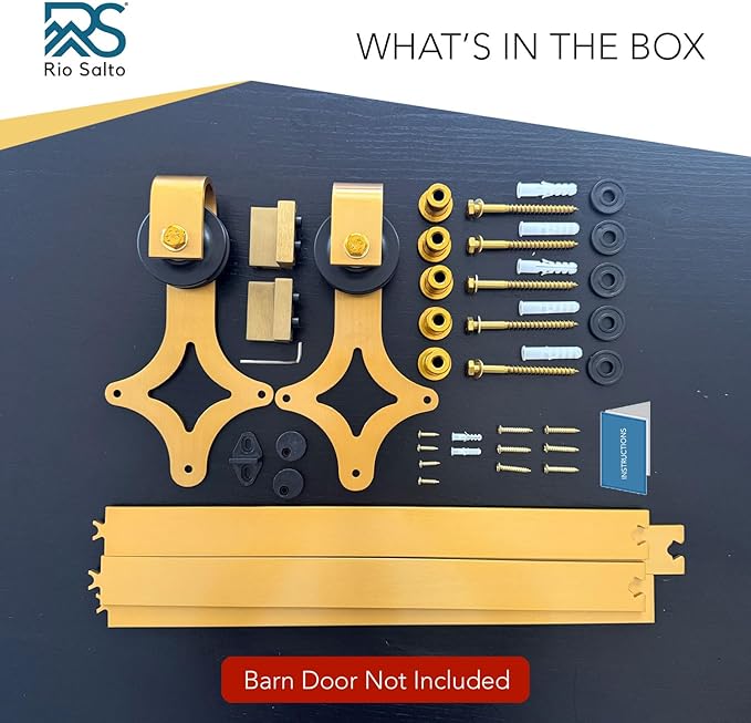 Rio Salto Gold Barn Door Hardware Kit 72" Adjustable Length 6FT Track, Diamond Shaped Rollers, Sliding Door Modern for Closet Bathroom Office Brushed Gold (6ft Diamond Shape)