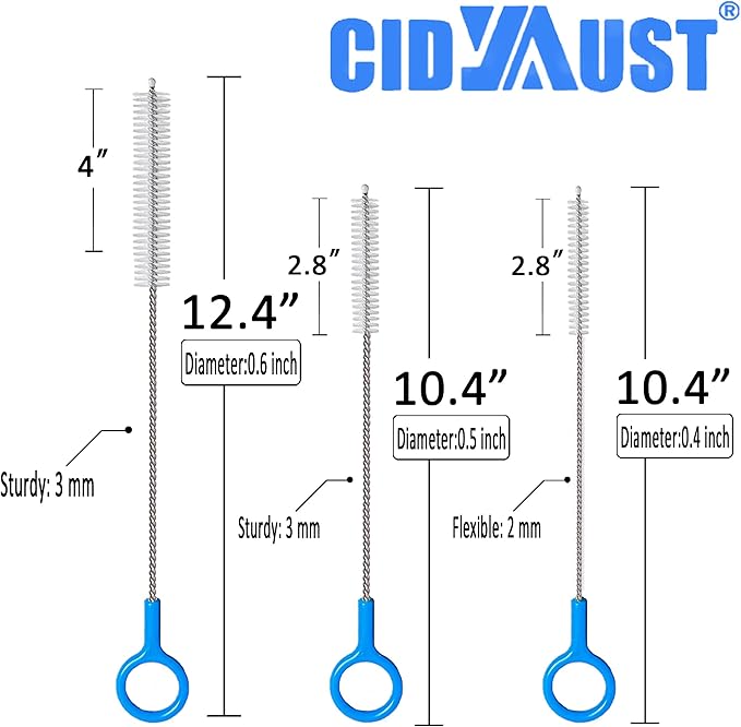 Straw Cleaner Brush Set Multi-Size(10+12 Inch),Heavy Duty Straw Brush Cleaner with 3mm Thick Steel Wire,Straw Cleaning Brush with Flexible 2mm Steel Wire for Baby Bottle and Bendable Straws,6 Pcs.