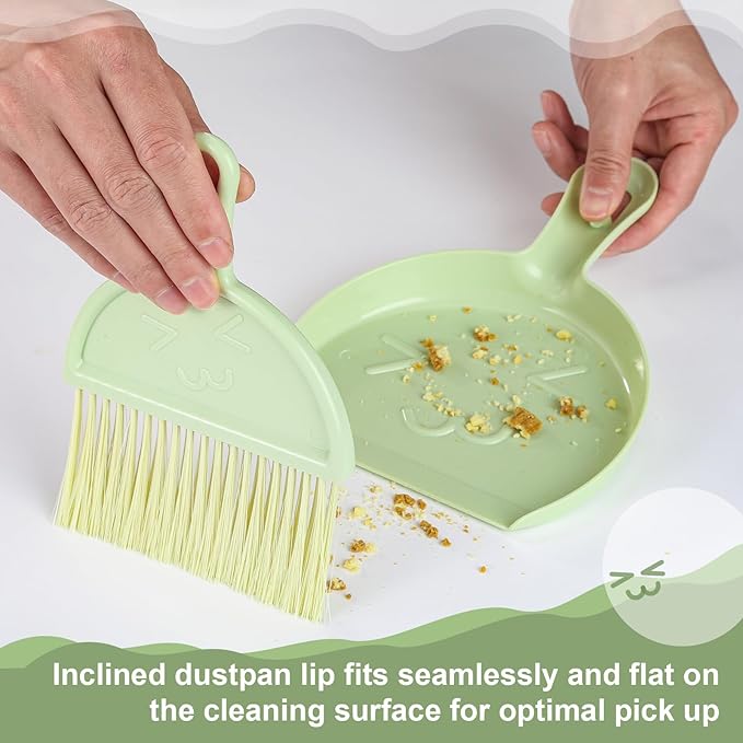 Small Broom and Dustpan Set, 2PCS Mini Dust Pan and Brush Set, Broom Dustpan Brush, Handheld Dust Pan with Cleaning Brush Combo for Home, Table, Countertop, Sofa, Key Board, Grey Green