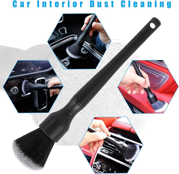 Ziciner Car Detailing Brush, Ultra Soft Car Detail Brush Kit for Elegant Surfaces, Auto Scratch-Free Cleaner Kit for Car Interior & Exterior, Wheels, Dashboard, Engine Bay (Long Handle)
