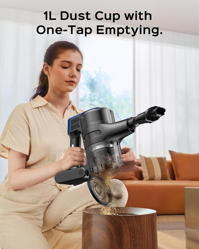 Cordless Stick Vacuum Cleaner – 3-in-1 Brush Roll for Hard Floors and Carpets, 55 Min Runtime Rechargeable Lightweight Vacuum with Green LED Headlight for Pet Hair and Dust Cleaning