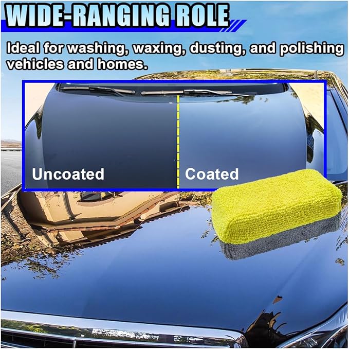 12PCS Ceramic Coating Applicator Sponge, 4.13'' x 1.84'' Microfiber Car Detailing Applicator Pads, Rectangular Car Foam Cleaning Pad, Auto Polishing Pad for Wax, Paint, Sealant (Yellow)