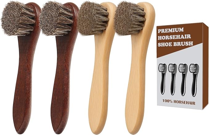 4-Piece 100% Horse Hair Shoe Brush Kit Premium Dauber Applicators Leather Care Cleaning Set with Two Colors Suede Shoes Boots Bags Cars Cleaning Polishing (Dauber Brush 4pcs)