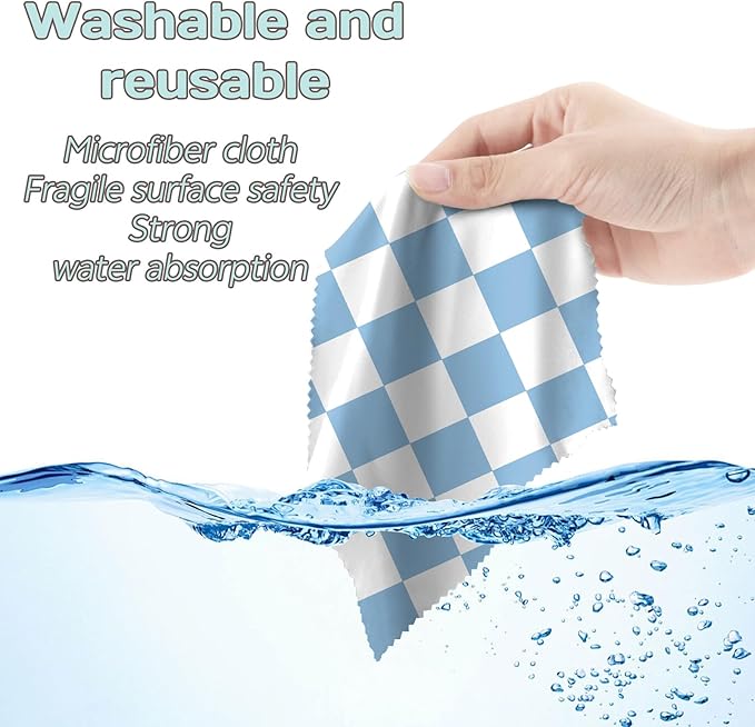 6 PCS Glasses Cleaning Cloth Eyeglass Lens Microfiber Cleaning Cloth Reusable Phone Screens Camera Cute Aesthetic Women Girls(6.3"x6.3")-Blue Pink