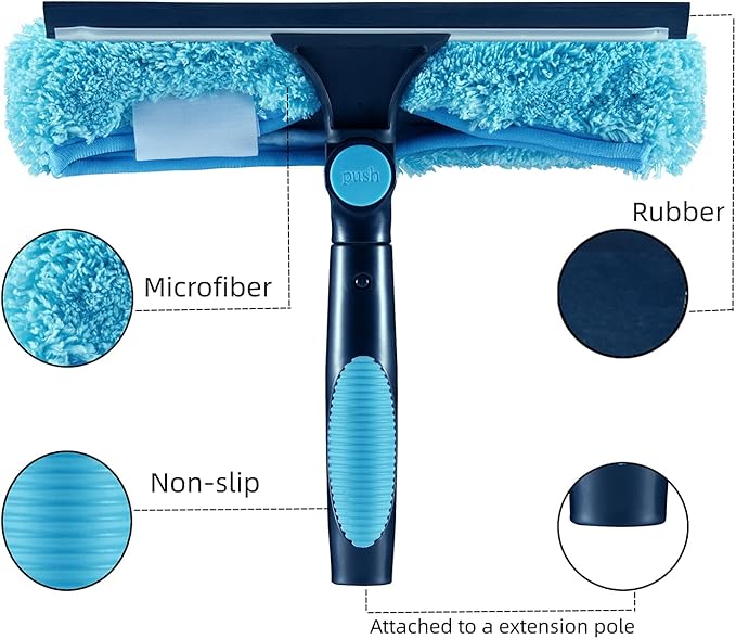11" Window Squeegee and Microfiber Scrubber 2-in-1 Combo Cleaning Tools (Attachement Only) (2)