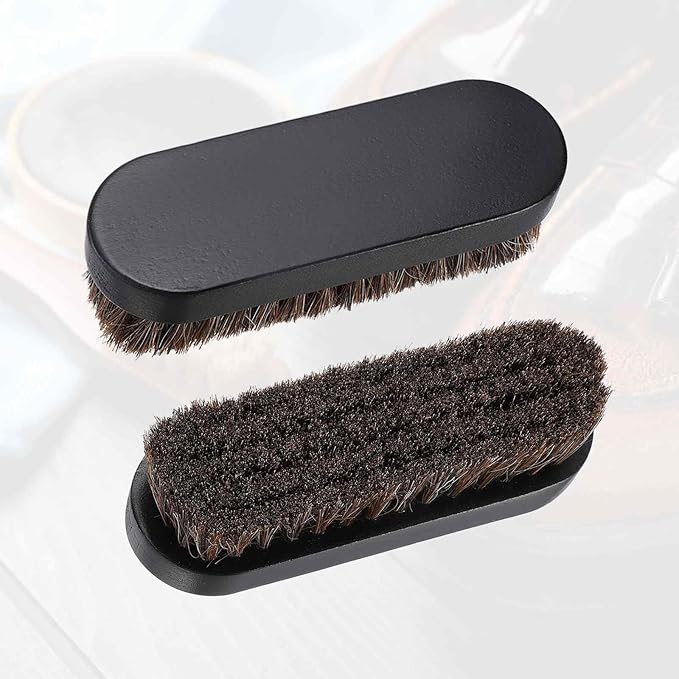 HARFINGTON Shoe Cleaning Brush 5"x2" Beech Wood Horsehair Boot Polish Brushes for Leather Shoes Boots Cloth Cleaner, Brown Black