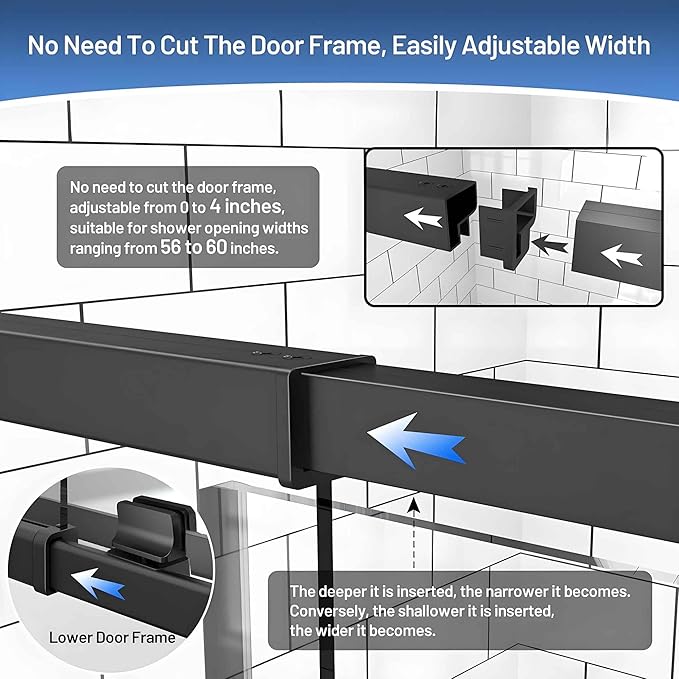 56-60" W x 71" H Pivot Glass Shower Door,1/4"(6mm) Thick Clear SGCC Tempered Shower Glass Door,Matte Black Shower Door,Reversible Installation