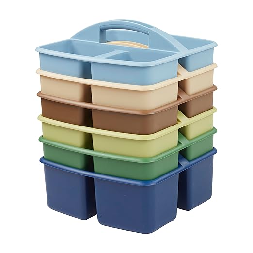 ECR4Kids 3-Compartment Storage Caddy, Storage Organizer, Earthtone, 6-Pack