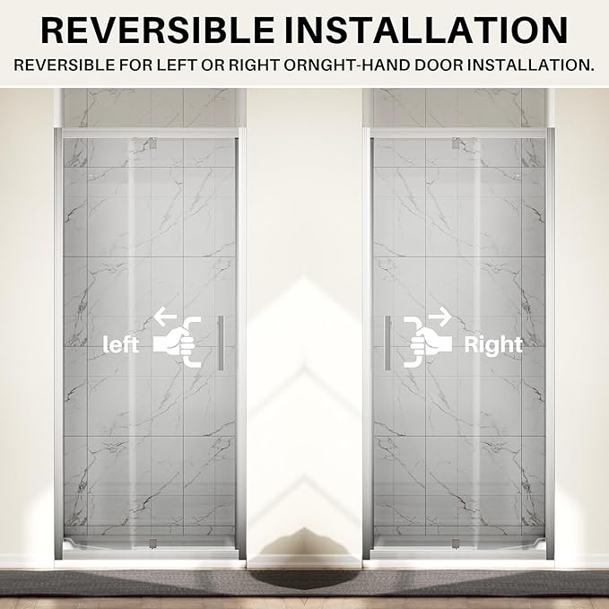 WinZo 31-32" W ×72" H Small Pivot Shower Door, 1/4"(6mm) SGCC Clear Glass Shower Door with Explosion Film, Nano Easy-Clean Coating, Reversible Installation, Brushed Nickel