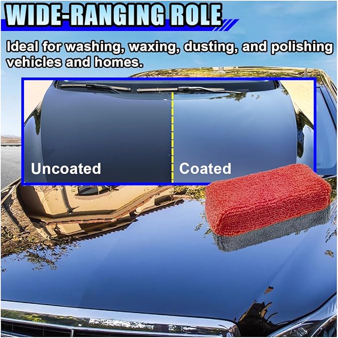12PCS Ceramic Coating Applicator Sponge, 4.13'' x 1.84'' Microfiber Car Detailing Applicator Pads, Rectangular Car Foam Cleaning Pad, Auto Polishing Pad for Wax, Paint, Sealant (Red)