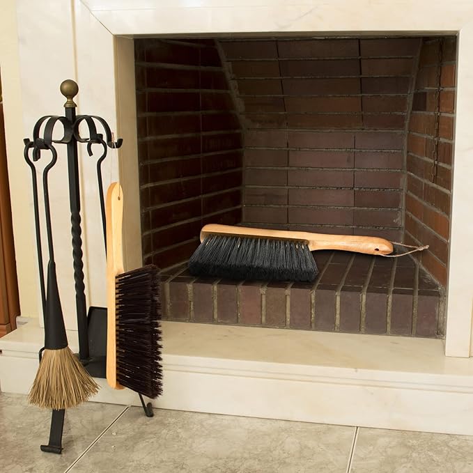 Patelai 2 Pieces Wooden Bench Brushes Fireplace Brush Natural Fiber Bench Soft Bristles Long Wood Handle Dust for Hearth Tidy Car Home Workshop Woodworking(Gray, Brown)