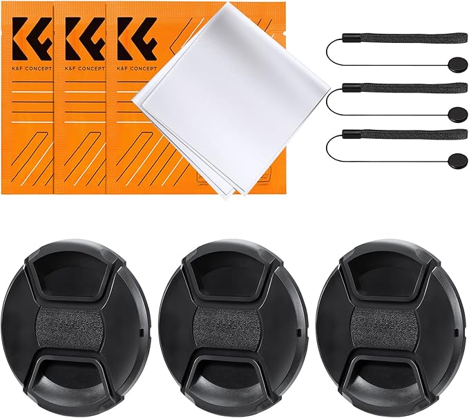 K&F Concept 40.5mm Lens Cap, 9-in-1 Center Pinch Lens Cover + Anti-Loss Keeper Leash + Microfiber Cleaning Cloth Kits Compatible with Nikon, Canon, Sony, Fujifilm Camera Lenses