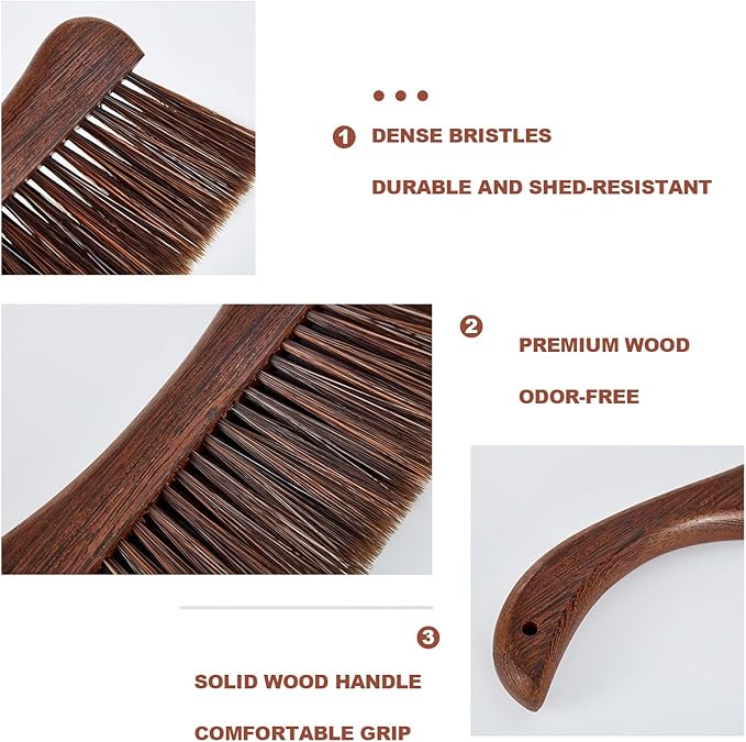Hand Broom Soft Bristles Duster with Solid Wood Handle Quick Dusting Brush for Sofa Bed Furniture Musical Instruments (Chicken Wing Wood)