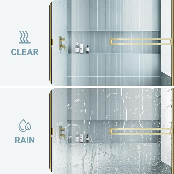 Shower Door 44-48 in. W x 72 in. H, UCALAFEE Semi-Frameless Double Sliding Shower Door with 1/4" (6mm) SGCC Clear Tempered Glass, Silent Soft-Close & Anti-Leak Walk-in Shower Door, Brushed Gold