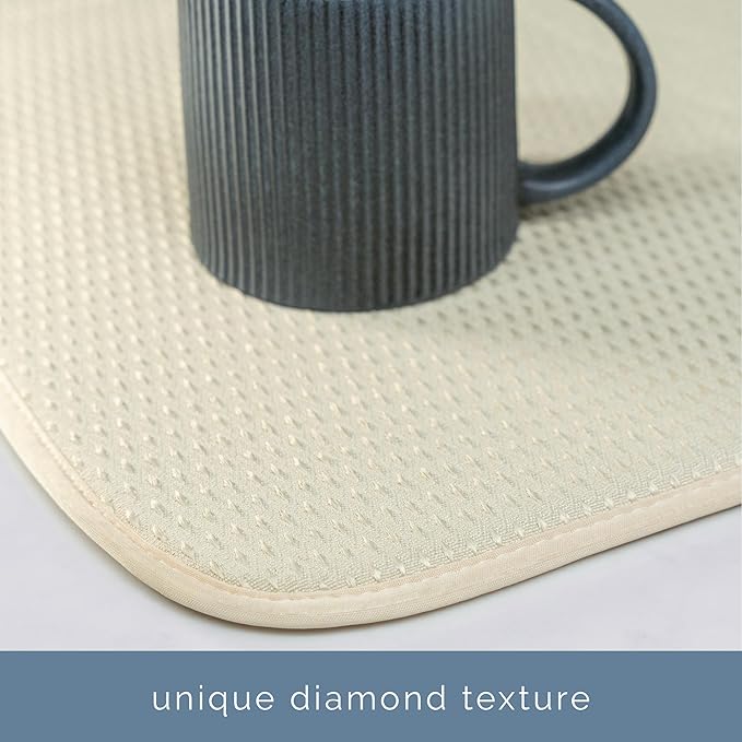 S&T INC. Dish Drying Mat XL, 18” x 24”, Absorbent Microfiber Kitchen Counter Mat, Drying Pad for Dishes, Utensils, Pots and Pans, Extra Large, Diamond Texture, Cream