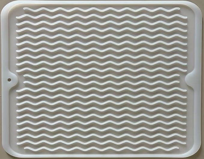 Large 14" x 11" Silicone Dish Drying Mat for Kitchen Counter, Easy clean, Quick Dry, Heat-resistant Dish Drainer Mat for Sink,Refrigerator or Drawer liner (Food Grade Silicone-Translucent)