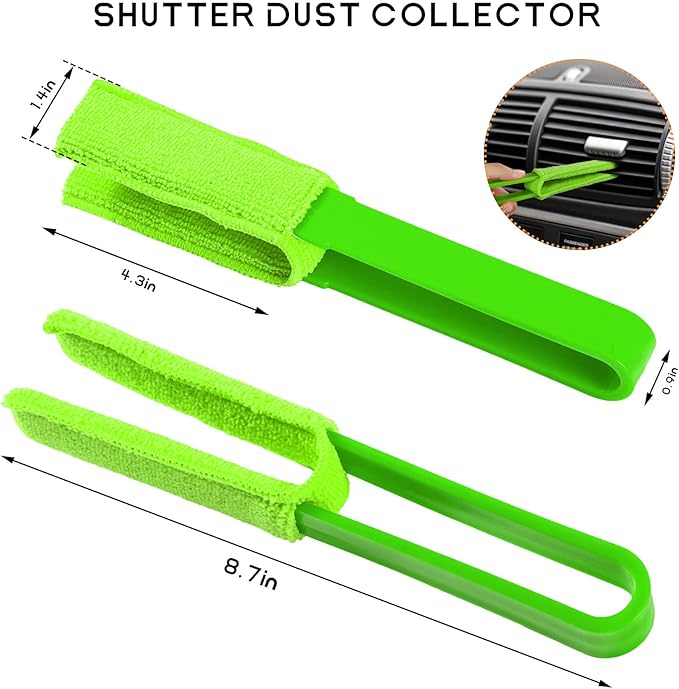 2 PCS Car Blinds Duster, Window Blind Cleaner Duster Brush with Removable Microfiber Sleeves, Multifunction Cleaning Tool for Auto Shutter Air Conditioner Vents Keyboard (Green)